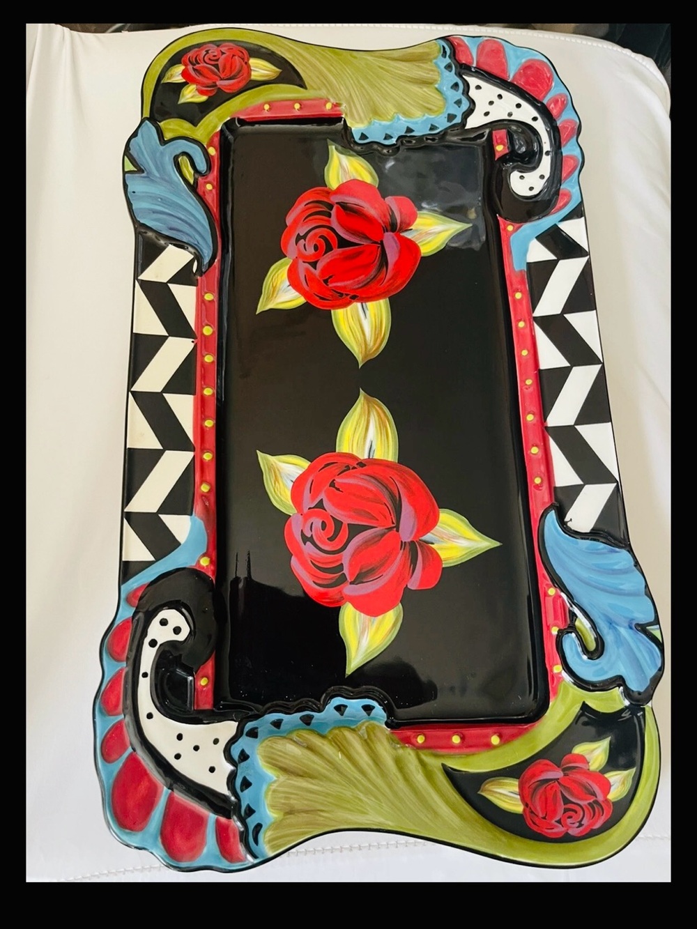 Certified International Rectangular
Ceramic Rose Tray Plate Size 15" NEW